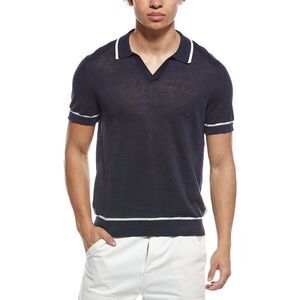 Onia Mens  Linen Johnny Collar Polo Sweater, Navy